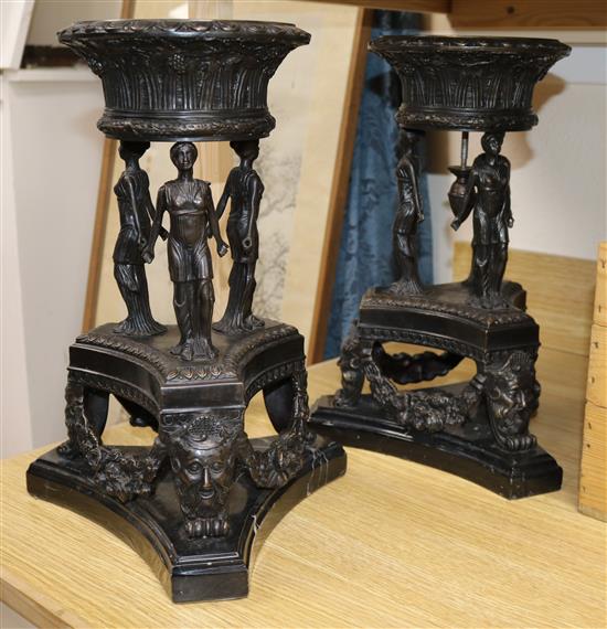 A pair of Regency style bronze incense burners 38cm.